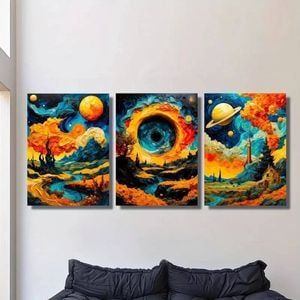 3pcs Vibrant Mountain Lake Sunset Cosmic Sky Print 100% Australian Made 3 x 40x60cm (Metal Print)