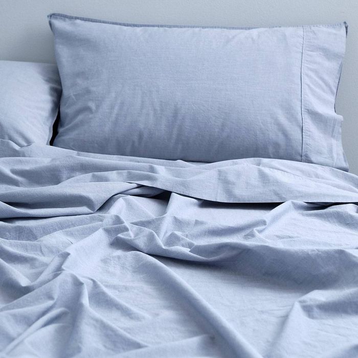 Canningvale Vintage Softwash Size Super King Sheet Set Cotton Denim Melange