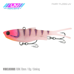 Samaki Vibelicious Fork Tail Vibe 70mm Soft Plastic Fishing Lure Fairy Floss UV