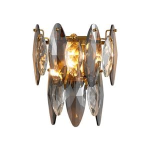 LumenSphere Decolo 2-Light Wall Light - Gold Finish, Smoke and Clear Crystal, Iron Frame, G9 Base
