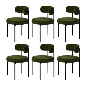 Oikiture Set of 6 Dining Chair Round Boucle Kitchen Lounge Seats Backrest Dark Green