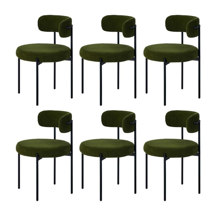 Oikiture Set of 6 Dining Chair Round Boucle Kitchen Lounge Seats Backrest Dark Green