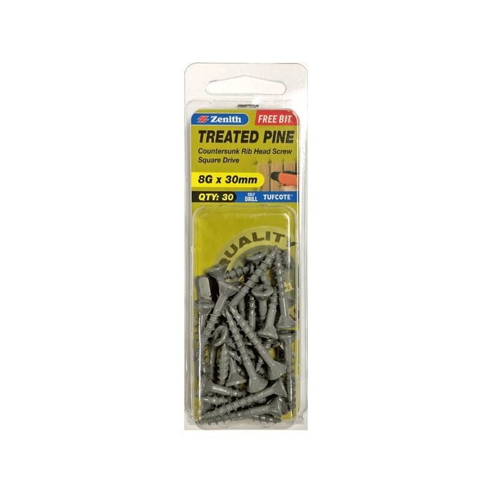Zenith 8G x 30mm Tufcote® Square Drive Treated Pine Screw - 30 Pack