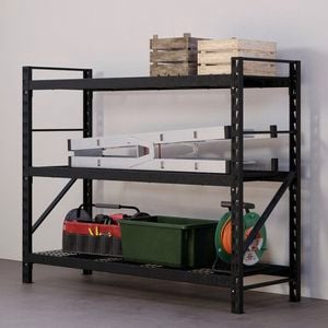Garage shelving in loft workshop