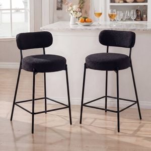 Advwin Bar Stools Set of 2 Boucle Kitchen Counter Stools Bar Chair Black