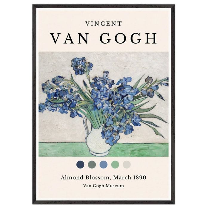 Galrie Van Gogh's Irises in Vase Iconic Post-Impressionist Art Print for Home Decor, Black Frame, A3 30 x 42cm (12 x 16inch)