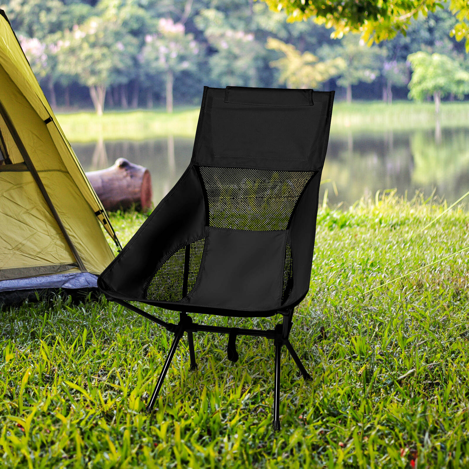 L Size Portable Foldable Camping Chair in Black Colour Bunnings Australia