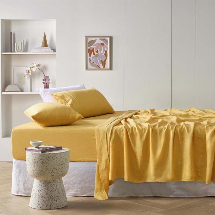 Vintage Design Homewares Super King Gold  French Linen Sheet Set