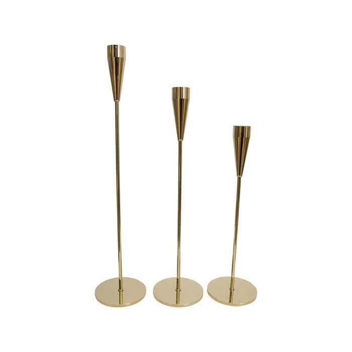 3pc Metal 26/31/36cm Stick/Taper Candle Holder Set - Gold