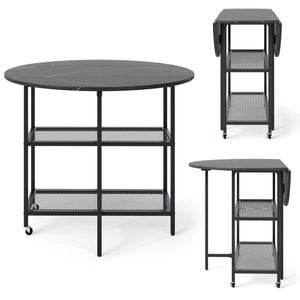 Costway Mobile Folding Dining Table Seats Round Drop Leaf Kitchen Table Black