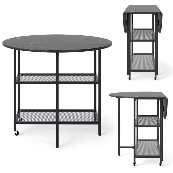 Costway Mobile Folding Dining Table Seats Round Drop Leaf Kitchen