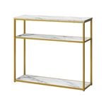 Oikiture Console Table Metal Wooden White&Gold