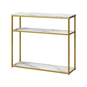 Oikiture Console Table Metal Wooden White&Gold