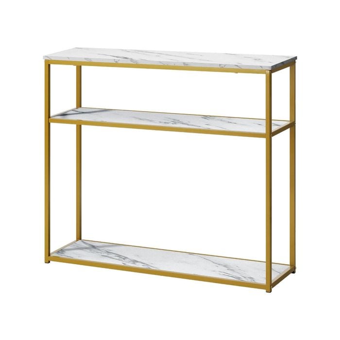 Oikiture Console Table Metal Wooden White&Gold