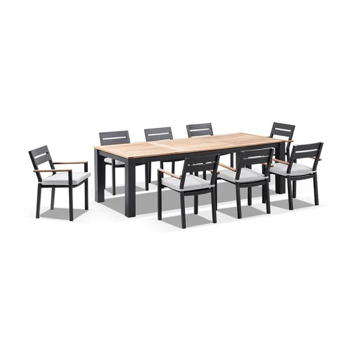 Balmoral 2.5m Table 8 Capri Dining Chairs Charcoal & Olefin Grey Cushions