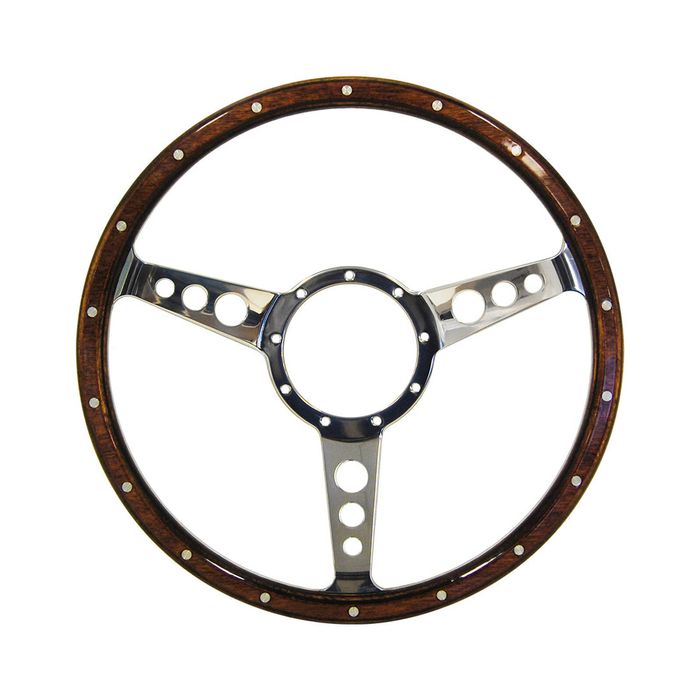 Classic 3 Spoke Dished 14" Wood Rim Steering Wheel 9 Hole MG Street Rod Custom