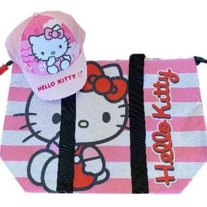 Hello Kitty Pink Kids Swimming Beach Bag 47cm Plus Baseball Cap Bundle