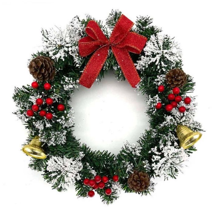 P&P Green & Red 40cm Christmas Garland with LED Lights Pine Cones Bows Ornaments