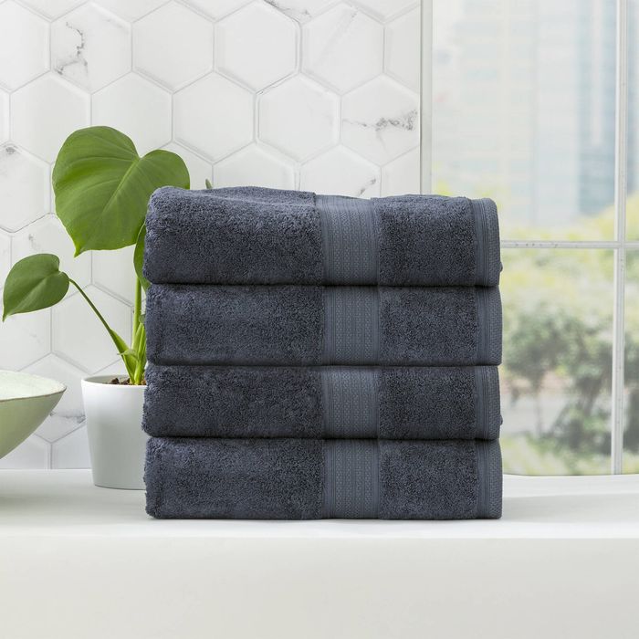 4pc Renee Taylor Stella 650gsm Super Soft Bamboo Cotton Bath Towel Indigo