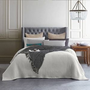 Cottonmore 100% Bamboo  Chunky Square Waffle Weave Blanket Throw Rug Smoke Grey - Queen