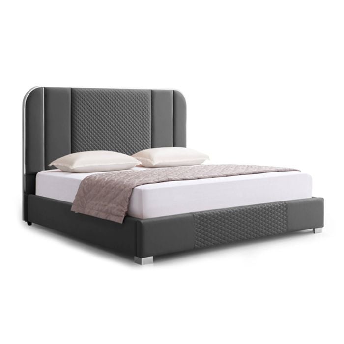Bed Frame Air Leather Upholstery Stainless Steel Feet in King Black
