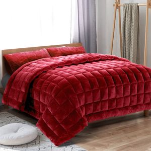 Giselle Bedding Burgundy Faux Mink Quilt Duvet Doona Queen