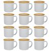 Argon Tableware 130ml Enamel Espresso Cups - Yellow - Set Of 12 Metal Drinking Mugs Teacup Coffee Mug Set Hot, Cold Drinks Cups
