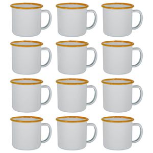 Argon Tableware 130ml Enamel Espresso Cups - Yellow - Set Of 12 Metal Drinking Mugs Teacup Coffee Mug Set Hot, Cold Drinks Cups