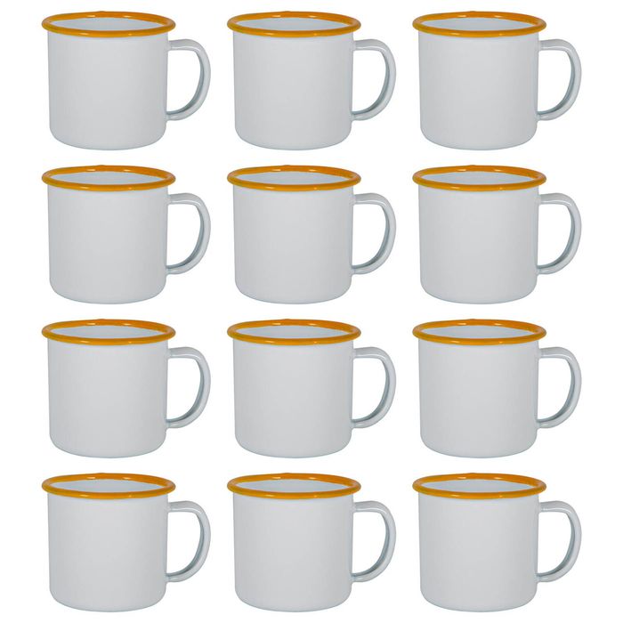 Argon Tableware 130ml Enamel Espresso Cups - Yellow - Set Of 12 Metal Drinking Mugs Teacup Coffee Mug Set Hot, Cold Drinks Cups