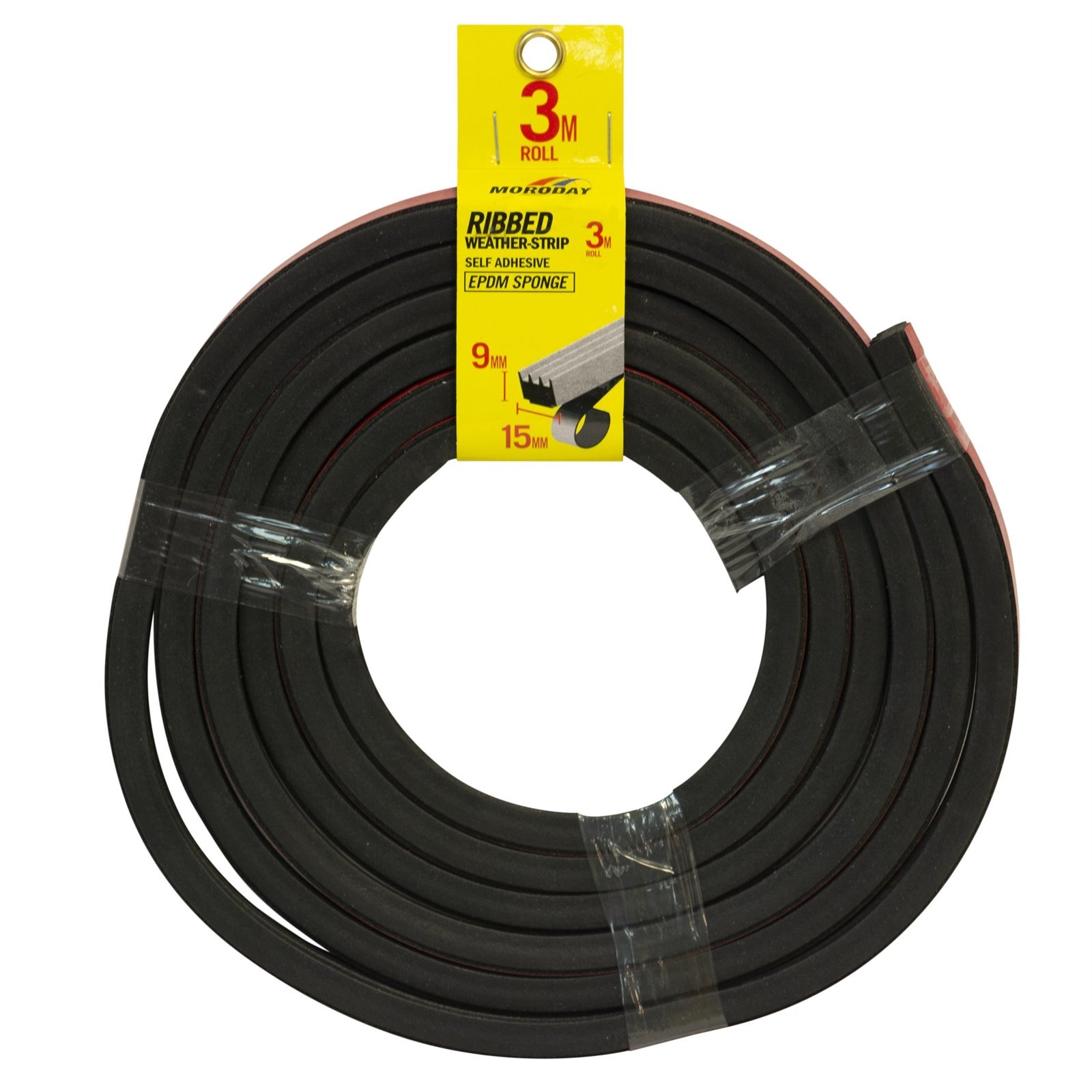 Moroday 15mm x 9mm x 3m Black Self Adhesive Ribbed Weather-Strip product image