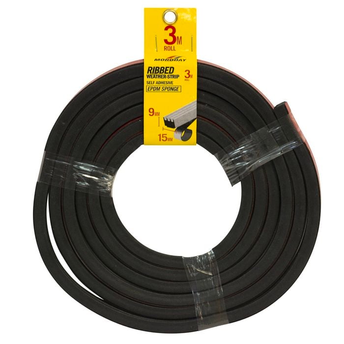 Moroday 15mm x 9mm x 3m Black Self Adhesive Ribbed Weather-Strip