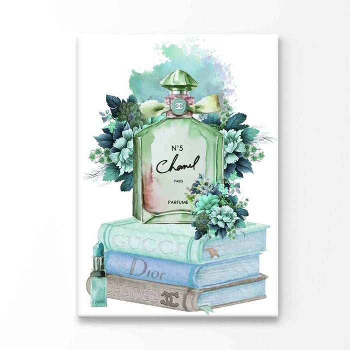 Green Blue Perfume Bottle Print 100% Australian Made 60x90cm (Stretched Canvas)