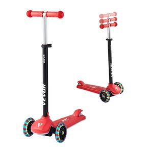 VEVOR Kick Scooter Red with Light-Up 3 Wheels Anti-Slip Deck Aluminum Frame for Kids Ages 3+