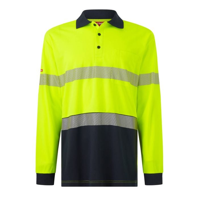 Hard Yakka Yellow/Navy Men's Long Sleeve Hi Vis Taped Polo - Size M