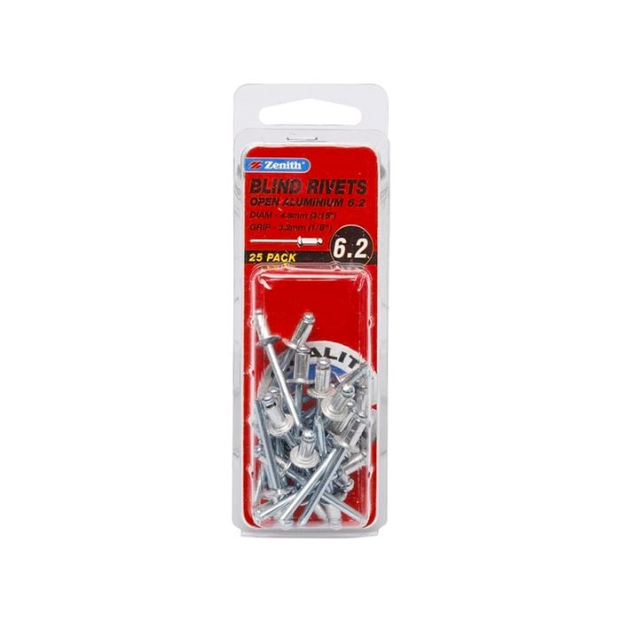 Zenith Blind Rivet Open Alum 3/16"D x 1/8"G  25pk