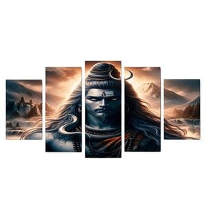 Mayalu 5 Panels Framed Shiva Mahadev Black Canvas Printing Picture Art Home Décor