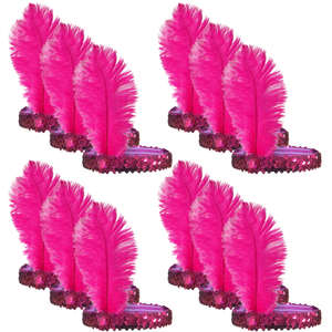 12x 1920s FLAPPER HEADBAND Headpiece Feather Sequin Charleston Gatsby Party BULK - Hot Pink - Hot Pink | Headband