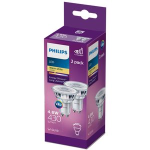 Philips GU10 LED 430Lm Warm White 4.6W Spot - 2 Pack