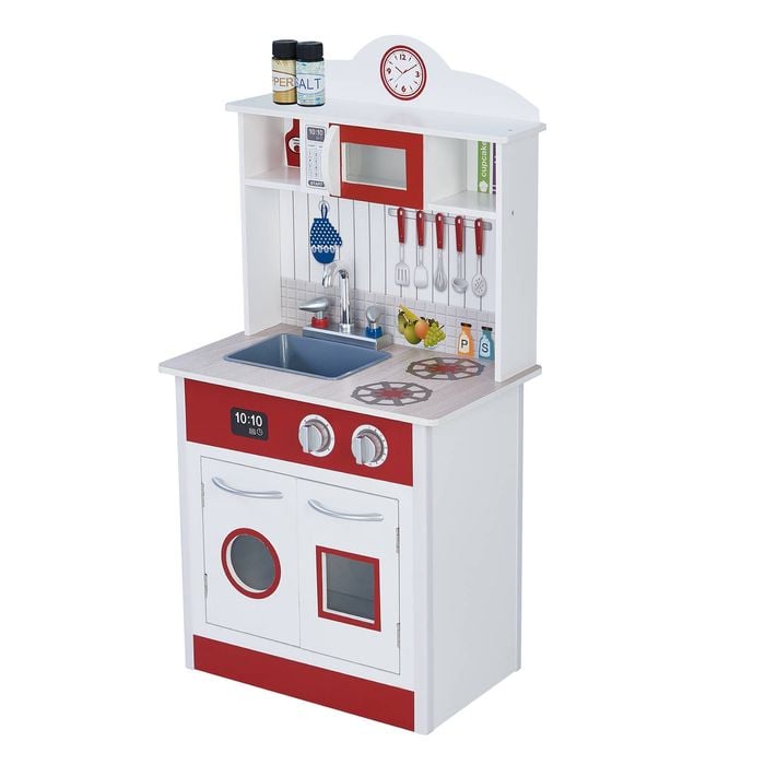 Teamson Kids Little Chef Madrid Classic Wooden Play Interactive Kitchen White/Red