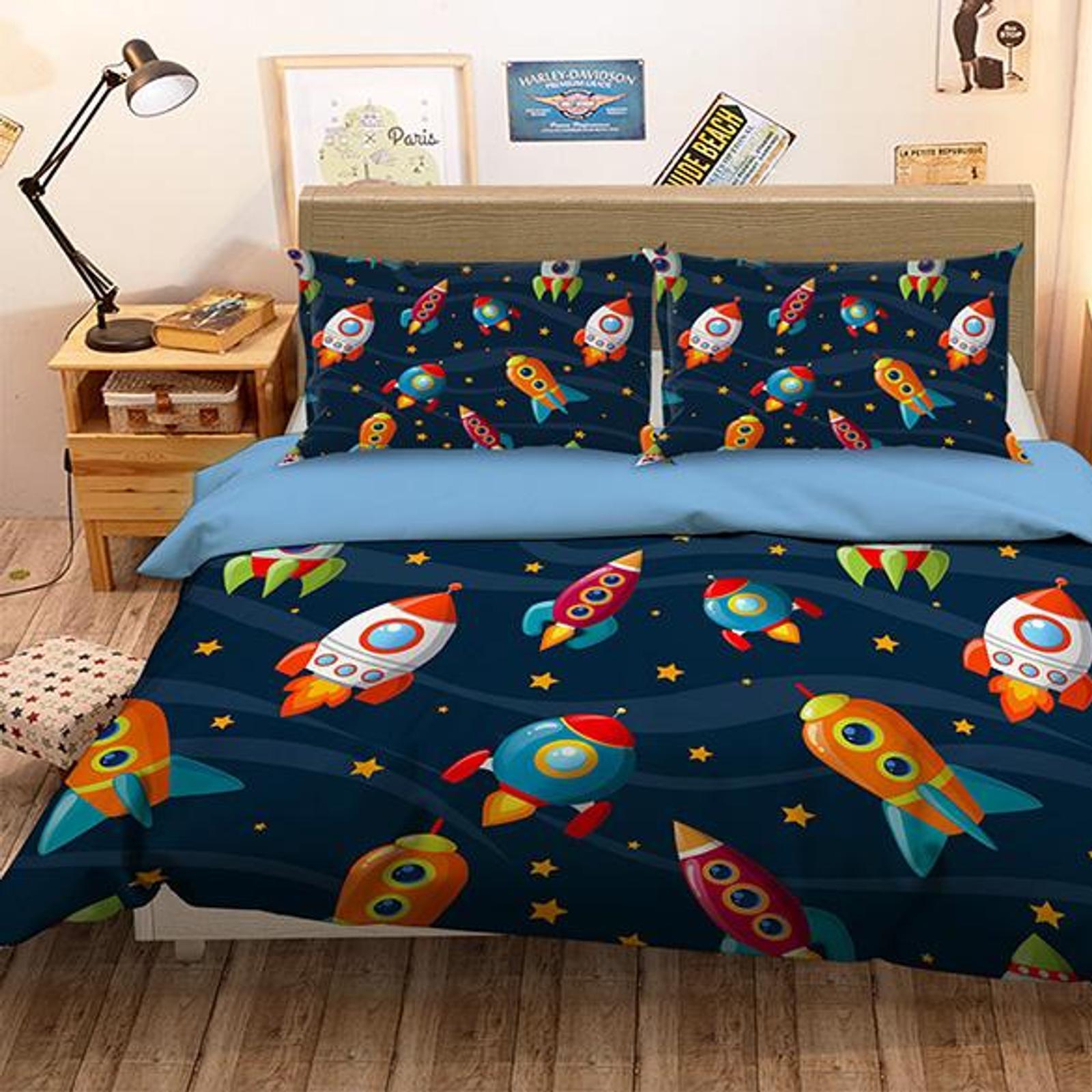 3D Rocket Stars 053 Bedding Set Pillowcases Quilt Duvet Cover Set