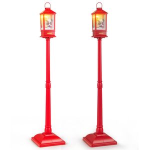 Costway 2x 155cm Christmas Street Lamp Festive Musical Lamp Post Santa & Street Light Inside-Red