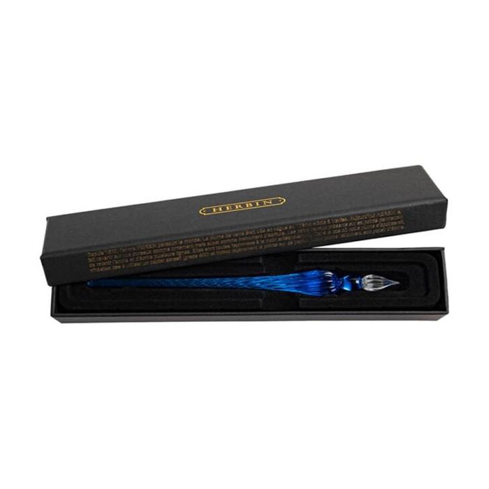 Herbin Elegant Round Glass Writing/calligraphy Dip Pen 18cm Navy Blue
