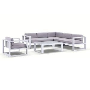 Outdoor Santorini Package B In White With Textured Grey Cushions - White with Olefin Grey