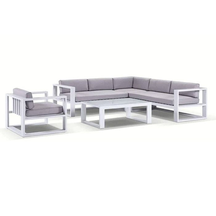 Outdoor Santorini Package B In White With Textured Grey Cushions - White with Olefin Grey