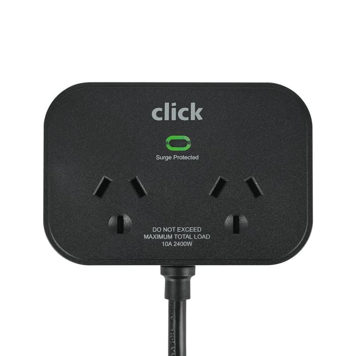 Click Fast Charging 2 Outlet White Powerboard With USB A And C Ports