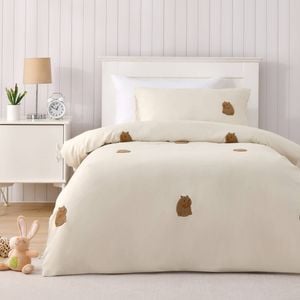 Jack & Ava Tofu The Capybara Embroidered Kids Quilt Cover Set Natural King Single Bed