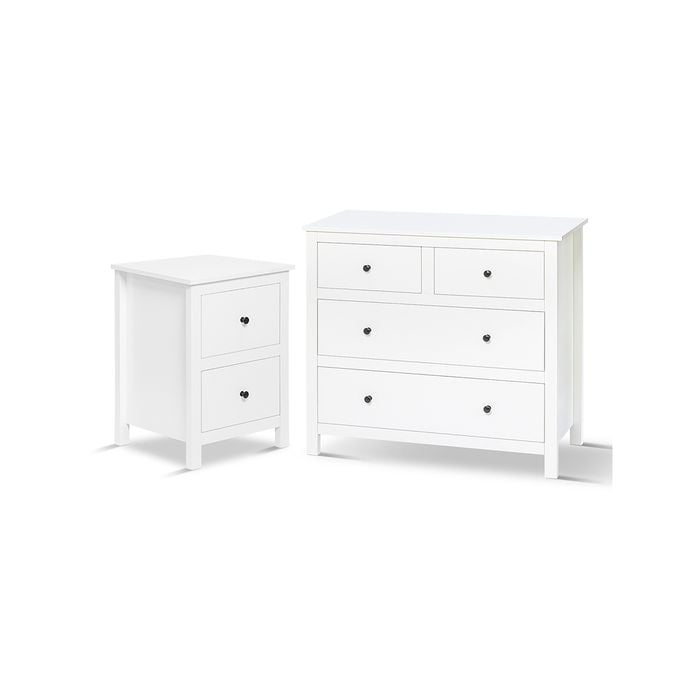 Franco White Chest of Drawers and Bedside Table Set