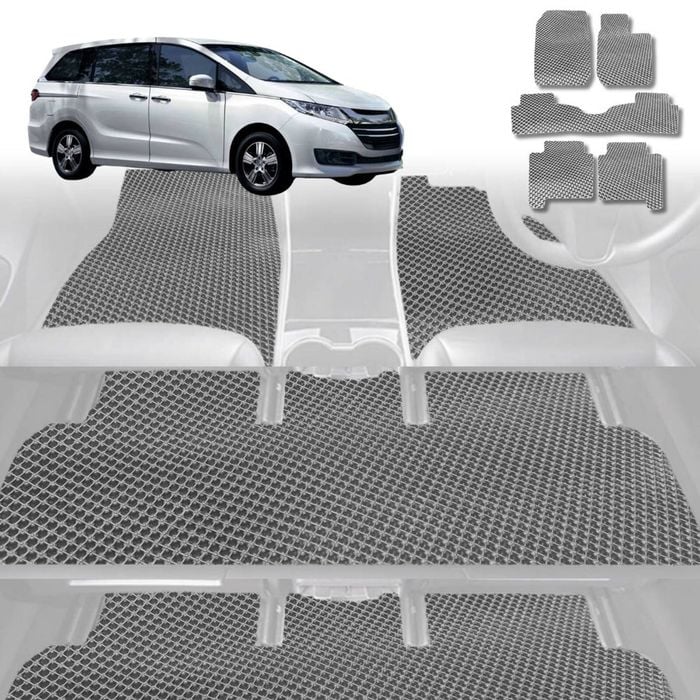 6D Diamond Car Floor Mats for Honda Odyssey Standard 8 Seater 2014-2020-Ultimate Set-Grey-Outback GT