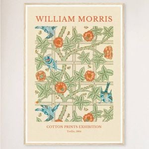 Galrie William Morris Trellis Cotton Print (1864) Timeless Elegance for Your Home, Wood Frame, A1 60 x 84cm (23 x 33inch)