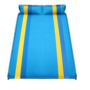 Double Self Inflating Mattress Sleeping Mat Air Bed Camping Camp Hiking Joinable Pillow - Light Blue